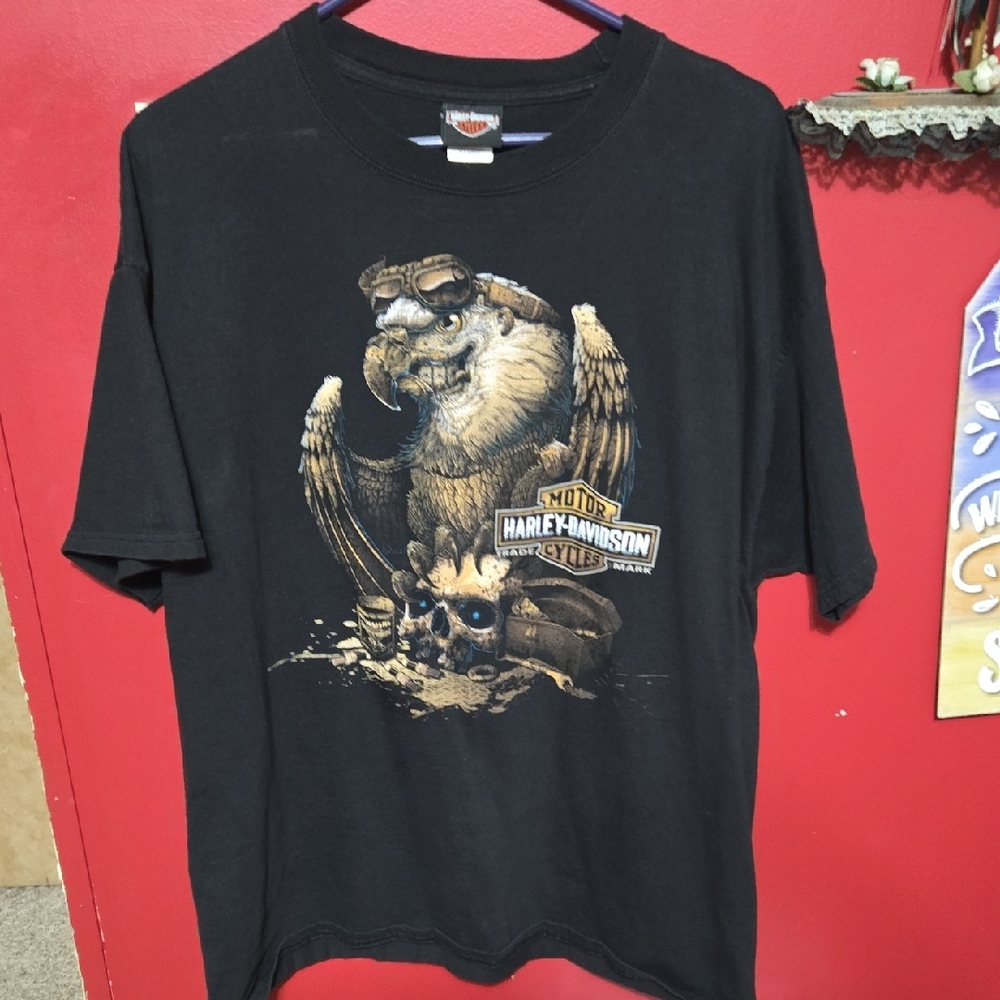 Harley-Davidson Black Short Sleeve Tee with Eagle and Skull Graphic
